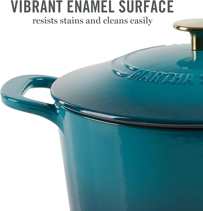 Martha Stewart Gatwick 7-Quart Enamel Cast Iron Dutch Oven ??Emerald Ombre with Gold Knob ??Durable Heavy-Duty Dutch Oven for Slow Cooking, Braising & Baking
