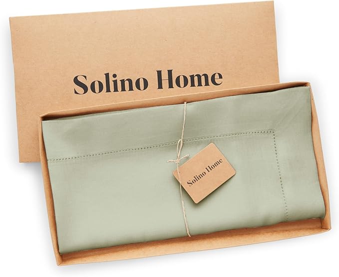 Solino Home Sage Green Linen Tablecloth 52 x 52 Inch - 100% Pure Linen Square Table Throw - Classic Hemstitch, Machine Washable Table Cloth for Winter, Spring, Easter, St Patricks Day