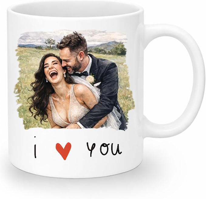 Custom Photo Coffee Mugs, Personalized Watercolor Portrait Mug From Photo, Personalized Mugs Couple With Multiple Styles Colors, Gifts Valentines Wedding Birthday Husband, Her, Him, Women