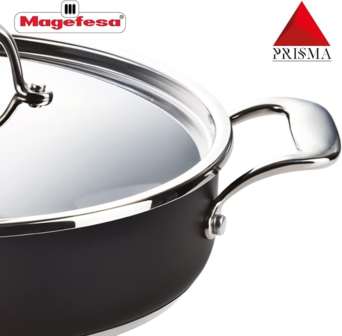 MAGEFESA Prisma 11-inch Braiser with Lid, made in 18/10 Stainless Steel, for All Types of Stovetops, including INDUCTION, Easy Cleaning, Dishwasher and Oven Safe up to 392쨘C