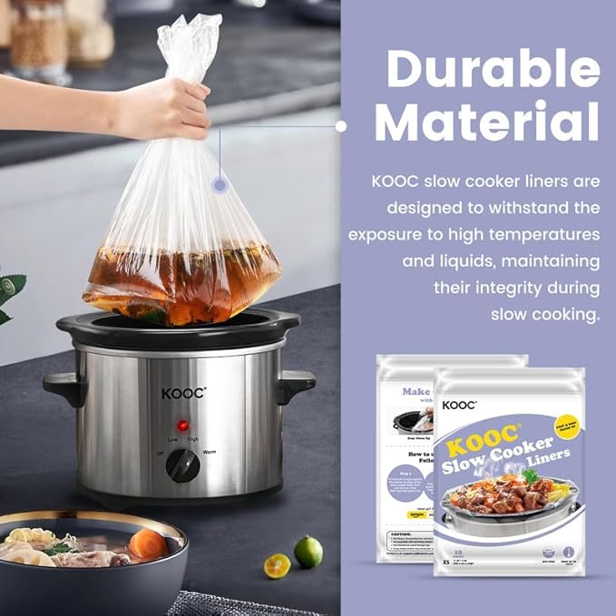 KOOC Slow Cooker Liners 8"x11" 10 Count Mini Size Disposable Pot Liners Cooking Bags Fit 0.65 qt to 1.25 qt Pot BPA Free Fresh Locking Seal Design