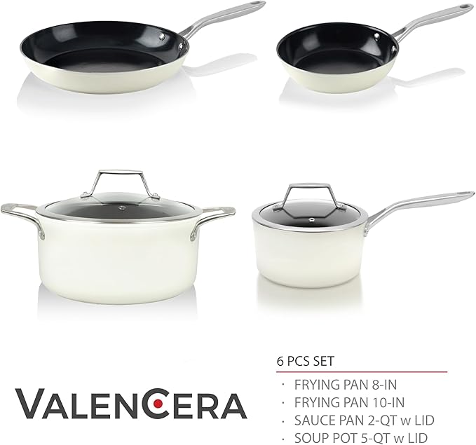 TeChef ValenCera Collection | Ceramic Nonstick Cookware Set, Free of PFAS, PTFE, PFOA, Made in Korea (6-Piece Set)