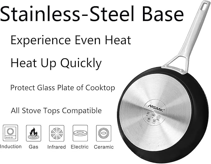 MsMk 12 Inch Nonstick Frying Pan with Lid, Titanium and Ceramic Nonstick skillet with lid, PFOA Free, Non-Toxic, Stay-Cool Handle, Scratch-resistant, Dishwasher Safe, Oven Safe to 700째F