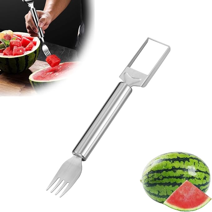 Watermelon Cutter ??2025 Upgraded Stainless Steel 2-in-1 Fork Slicer Tool | Portable & Multi-Functional for Effortless Fruit Slicing at Home, Parties, Camping & Kitchen Use (1, A)