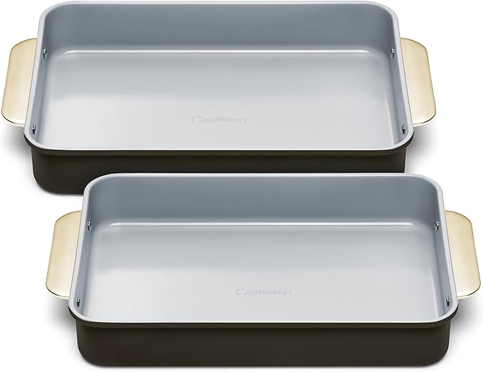 Caraway Non-Stick Ceramic 9?쓝13??Rectangle Pan Duo - Naturally Slick Ceramic Coating - Non-Toxic, PTFE & PFOA Free - Perfect for Brownies, Lasagnas, and More - Black