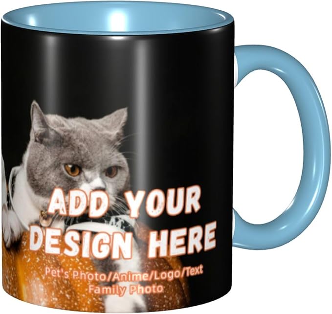 Customizable Mugs and Coffee Cups with Various Creative Designs Customize Your Photos Images Texts Partial or Full-Size Printing (Full-Width, Sky Blue)