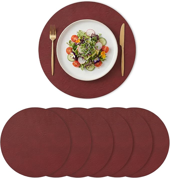 Artoid Mode Red Faux Leather Placemats Set of 6, 15 Inch Waterproof Wipeable Heat Resistant Place Mats, Reversible Table Mats for Christmas Kitchen Dining Decor