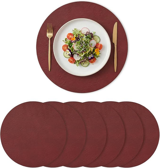 Artoid Mode Red Faux Leather Placemats Set of 6, 15 Inch Waterproof Wipeable Heat Resistant Place Mats, Reversible Table Mats for Christmas Kitchen Dining Decor