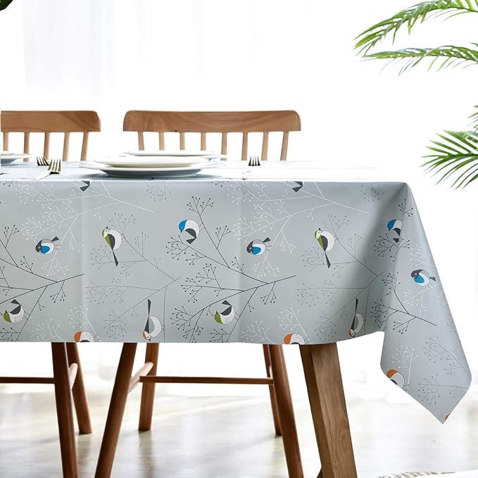 LOHASCASA Vinyl Oilcloth Tablecloth Rectangle Wipeable Peva Waterproof PVC Heavy Duty Stainproof Spillproof Large Tablecloth Farm Thanksgiving Banquet BBQ Bird 9 ft 54 x 108 Inch