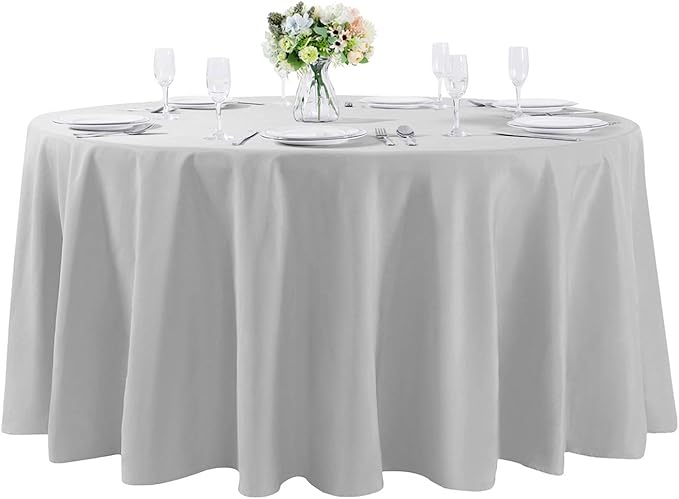 Cupuamon 120 inch Round Tablecloth Washable Polyester Table Cloth Decorative Table Cover for Wedding Party Dining Banquet（120 inch,Silver）