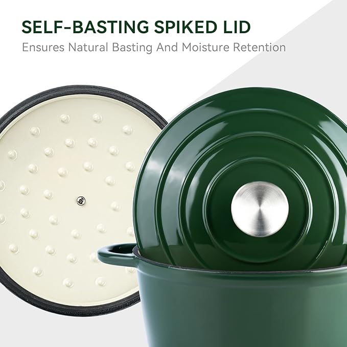 Miereirl 4.5 Quart Enameled Dutch Oven Pot with Lid, Cast Iron Dutch Oven with Dual Handles for Bread Baking, Cooking, Non-stick Enamel Coated Cookware (Green)