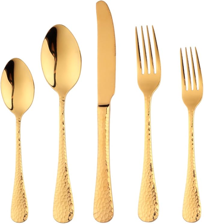 20-Piece Gold Plated-Flatware Silverware Set, Bisda Stainless Steel Cutlery Sets, Multipurpose Use for Home, Kitchen, Restaurant, Hotel Tableware Utensil Service for 4