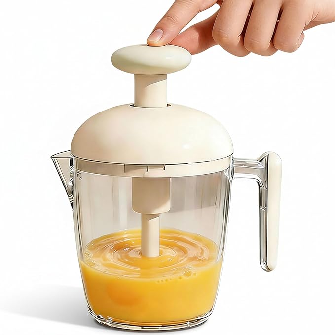 Manual Egg Beater, Manual Hand Mixer with Filter Cup, Ergonomic Press the Egg Beater Cup with Strainer for Kitchen Baking Cooking