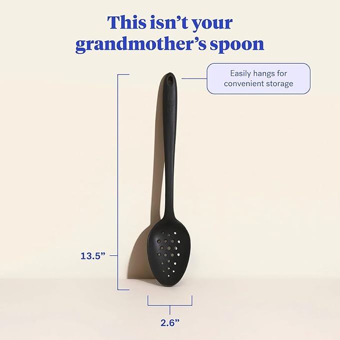 GIR: Get It Right Silicone Slotted Spoon - 13.5" Black Unibody - Perforated Strainer & Skimmer - Heat Resistant to 425째F - Dishwasher-Friendly - Easy-Clean Cooking Spoons for Nonstick Cookware