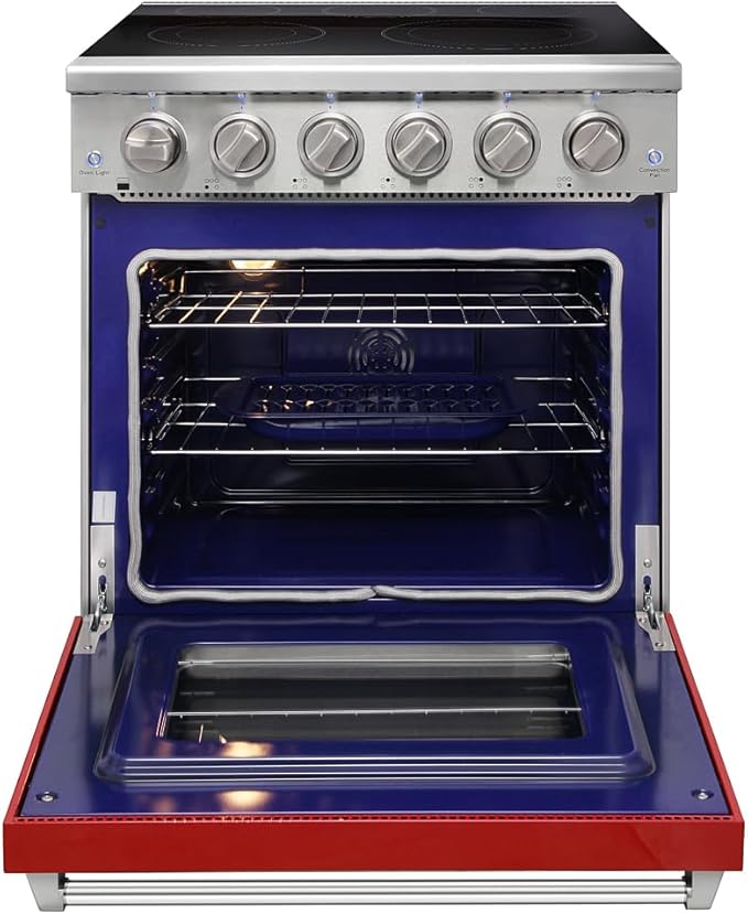 KOSTCH 30 inch Professional Electric Range with 5 Heating Elements Cooktop, 4.55 Cu. Ft. Convection Oven Capacity, Smooth Glass Top, in Stainless Steel, KOS-30RE06H (Red)