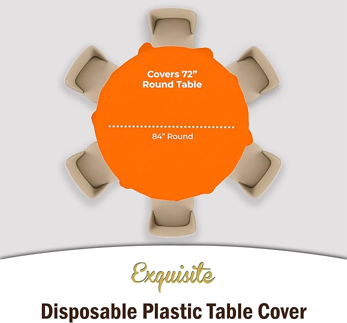 Party Solids 6-Pack Premium Plastic Tablecloth 84in. Round Plastic Table Cover - Orange
