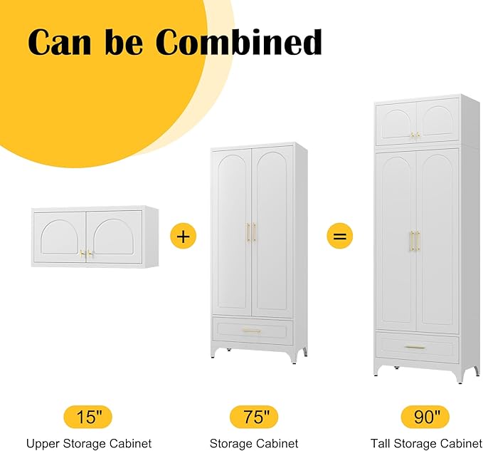 Kitchen Pantry Cabinet竊?0" Storage Cabinets with Doors and Shelves,Metal Pantry Cabinet with Drawers,White Kitchen Cupboard for Livingroom,Pantry, Bathroom