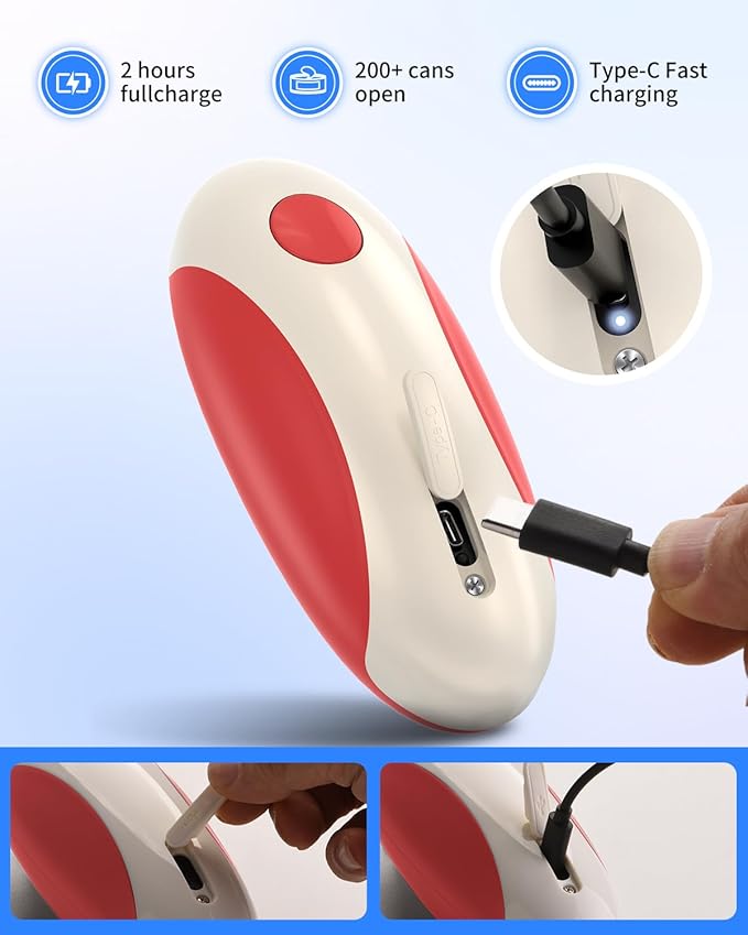 CIRCLE JOY Rechargeable Electric Can Opener, One-Touch Automatic Can Opening with Lid Remover & Smooth Edge Cutting, Food-Safe, Easy to Use for Seniors and Arthritis, Red