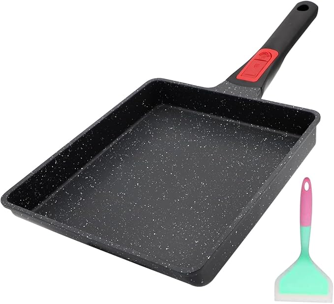 Nonstick Tamagoyaki Pan Large, Japanese Omelette Pan Nonstick, Japanese Square Egg Pan with Detachable Handle, PFAS & PFOA-Free, Oven Safe, 9" x 8.2"