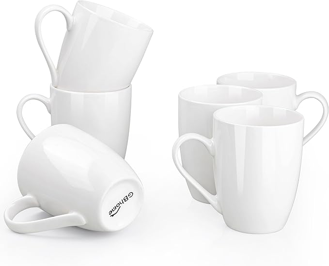 GBhome 16oz Coffee Mugs Set of 6, Large Ceramic Coffee Mugs for Man, Woman, Dad, Mom, Modern Coffee Mugs Set with handle for Tea/Latte/Cappuccino/Milk/Cocoa. Dishwasher&Microwave Safe,White