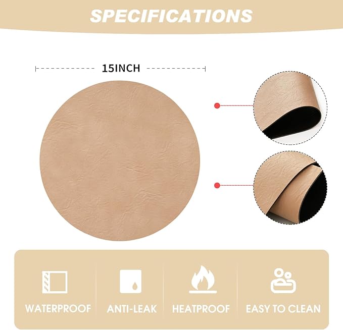 Artoid Mode Pink Faux Leather Placemats Set of 4, 15 Inch Waterproof Wipeable Heat Resistant Place Mats, Reversible Table Mats for Spring Kitchen Dining Decor