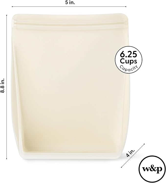 W&P Porter Silicone Reusable Storage Bag, Sandwich (50oz Stand-Up), Sage, Food Storage Container, Microwave and Dishwasher Safe, Easy Cleaning