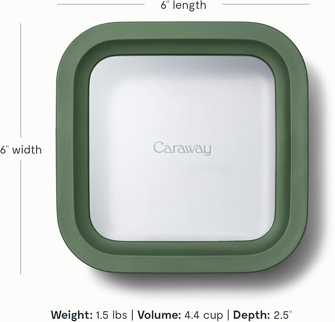 Caraway 6pc Glass Food Storage Set ??4.4 Cup Food Containers (6) - Ceramic Coated - Non Toxic, Non Stick with Lids - Microwave Safe - Sage
