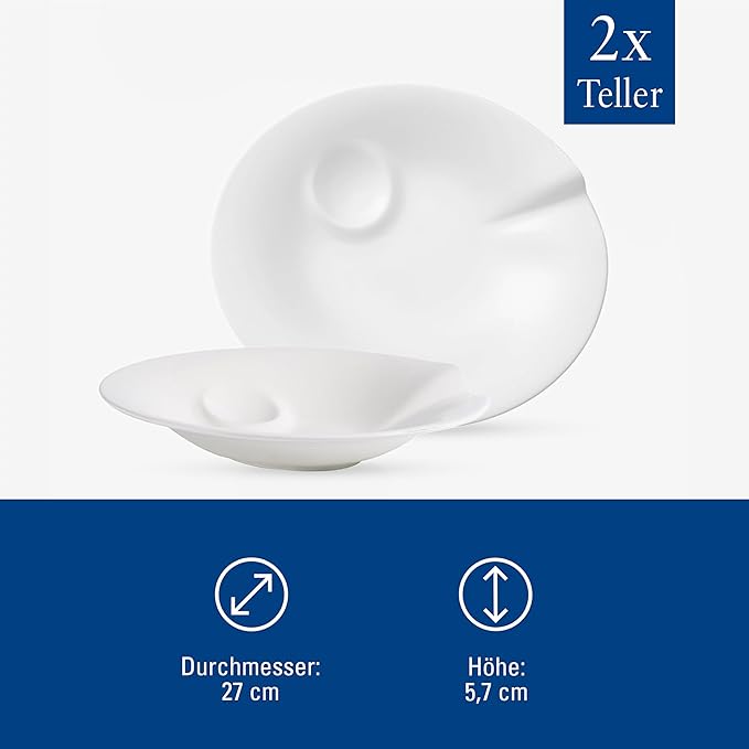 Villeroy & Boch Pasta Passion Spaghetti Plate, Set of 2-12 x 10.25 inches, Premium Porcelain, Made in Germany, White