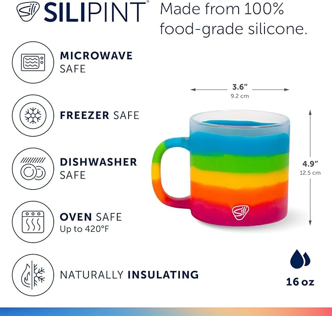 Silipint 16oz Silicone Coffee Mug ??Unbreakable Dishwasher Safe Microwave Oven & Freezer Compatible Travel Mug ??Non-Toxic Reusable Cup for Hot Coffee Tea or Cold Drinks, Prism - Pack of 2