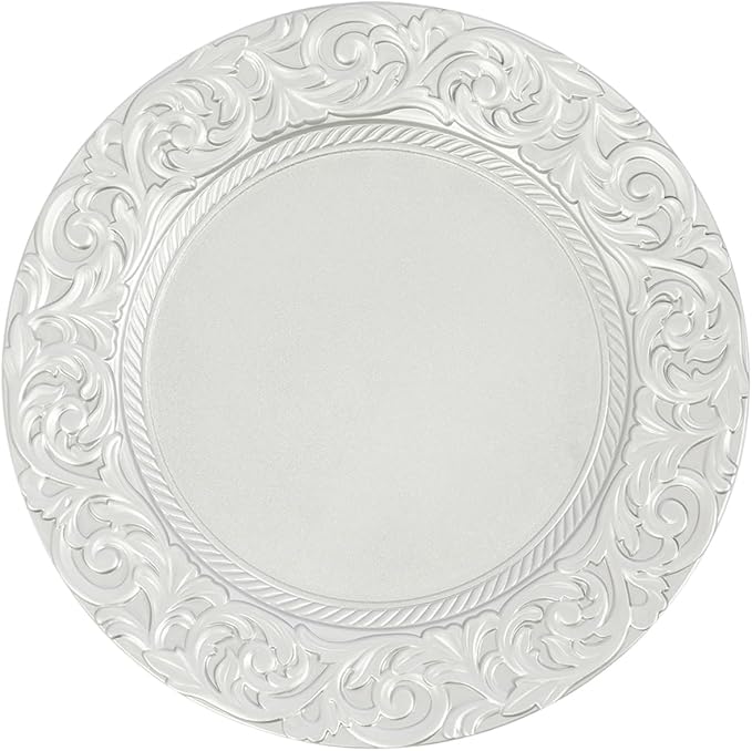 150pcs Silver Charger Plates, 13" Round Reusable Decorative Flower Relief Carving Bulk Chargers for Dinner Plates, Wedding, Bridal Shower