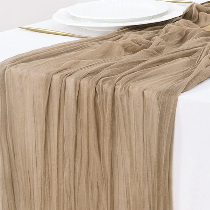 Socomi Nude Brown Cheesecloth Table Runner Fall Thanksgiving Boho Rustic Gauze 120 inch 10FT Cheese Cloth Runner for Wedding Party Baby Shower Birthday Home Decor Holiday Decorations