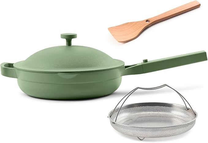 Our Place Always Pan 2.0 | 10.5" Ceramic Pan with Modular Lid, Steamer Basket & Spatula | Patented 10-in-1 Nonstick, Non-Toxic Cookware Made Without PFAS | Induction & Oven-Safe up to 450째F | Sage