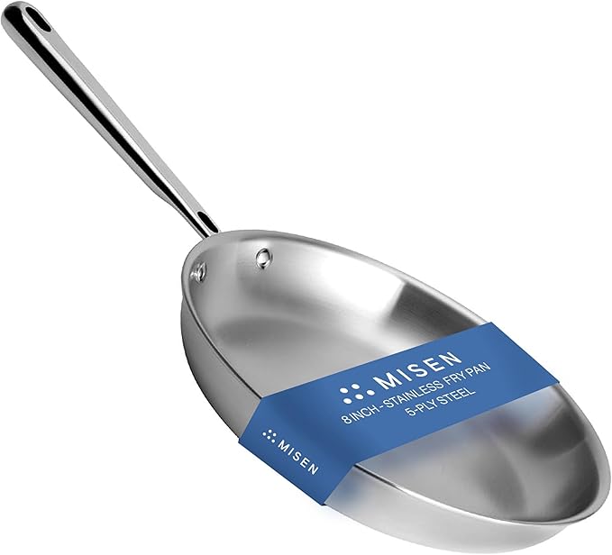 Misen 5-Ply Stainless Steel 8" Frying Pan - Professional Cookware for Induction, Gas and Electric - Dishwasher Safe, Oven Safe to 800째F - Durable, Versatile, Even Heating
