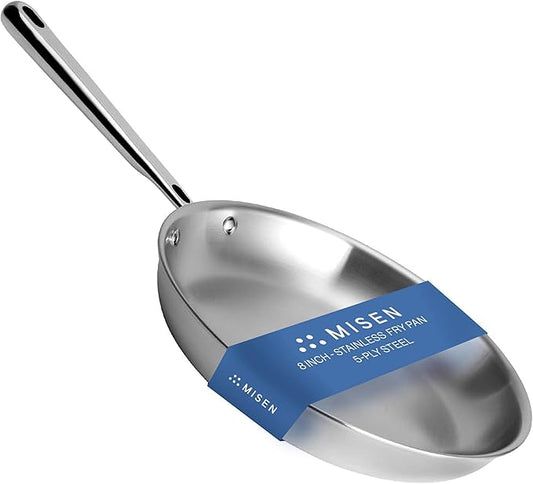 Misen 5-Ply Stainless Steel 8" Frying Pan - Professional Cookware for Induction, Gas and Electric - Dishwasher Safe, Oven Safe to 800째F - Durable, Versatile, Even Heating