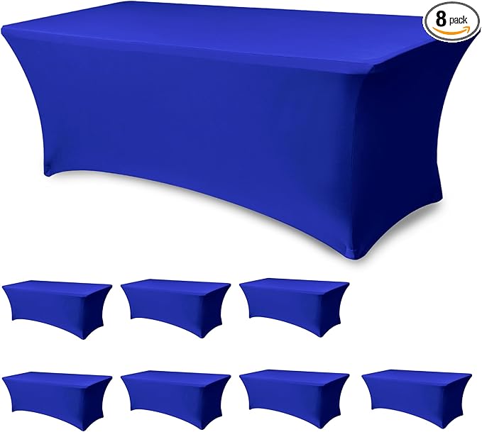 Enjoyidea Table Cover for 6 Foot Rectangle Tables-8 Pack Royal Blue Fitted Stretch Tablecloth-Spandex 6ft Folding Tablecloths for Party, Vendor Booth Display, Banquet Buffet Event, Craft Trade Show