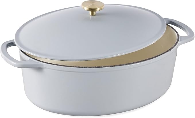 Best Choice Products Oval 7.5 Quart Enamel Cast-Iron Dutch Oven, Heavy-Duty Pre-Seasoned for Baking, Cooking w/Side Handles ??French Gray