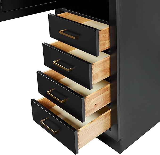 ARIEL Hepburn Bathroom Storage Cabinet - Solid Hevea Wood and Fully Assembled for Long-Lasting Durability and Sophisticated Finish, Freestanding Linen Bathroom Cabinet - 65?쒱 x 20?쓂 x 16?쒭, Black