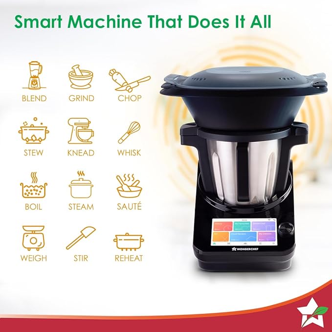 Wonderchef Chef Magic | All-in-One Kitchen Robot for Indian & International Cuisine | Automatic Chopping, Saut챕ing, Stirring, Kneading... | Mobile App | Recipes by Chef Sanjeev Kapoor | 2 Yr Warranty