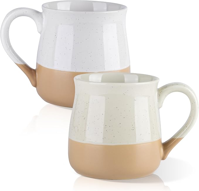 GBhome Ceramic Coffee Mugs Set of 2, 24oz Handmade Large Coffee Mugs Set with Terracotta Underside for Latte/Tea/Beer/Hot Cocoa/Cappuccino/Soup Dishwasher & Microwave Safe-light Beige &White