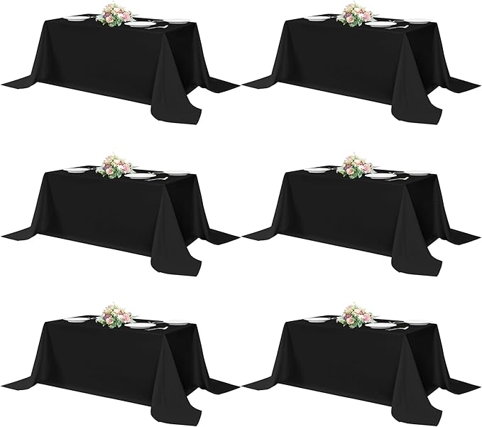 sancua Rectangle Tablecloths 6 Pack - 90x156 Inch - Black Washable Fabric Cloth Table Cloth, Large Reusable Polyester Table Covers for Wedding Party, Birthday, Banquet Reception
