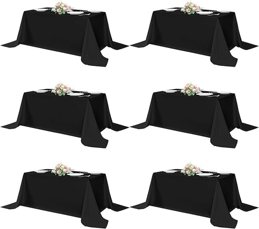 sancua Rectangle Tablecloths 6 Pack - 90x132 Inch - Black Washable Fabric Cloth Table Cloth, Large Reusable Polyester Table Covers for Wedding Party, Birthday, Banquet Reception