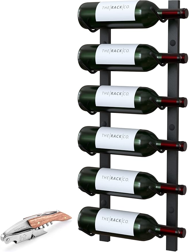Y-Furniture The Rack Co. - Wall Mounted Wine Rack, Wine Storage (Satin Black Finish) (Steel, 6 Bottles)