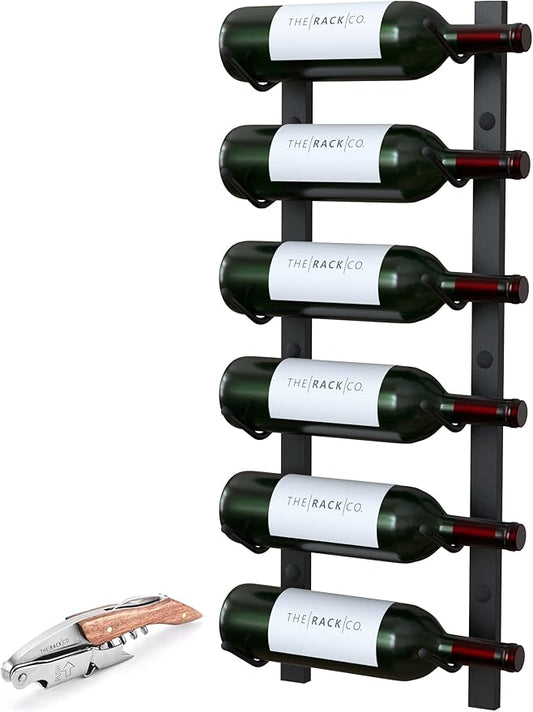 Y-Furniture The Rack Co. - Wall Mounted Wine Rack, Wine Storage (Satin Black Finish) (Steel, 6 Bottles)