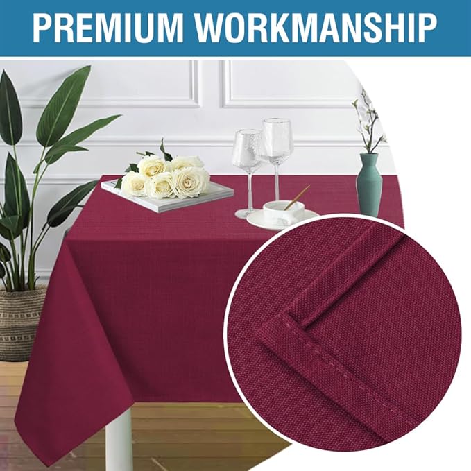 H.VERSAILTEX Linen Textured Table Cloths 60 x 120 Inch Premium Solid Tablecloth Spill-Proof Waterproof Table Cover for Dining Buffet Feature Extra Soft and Thick Fabric Wrinkle Free, Christmas Red