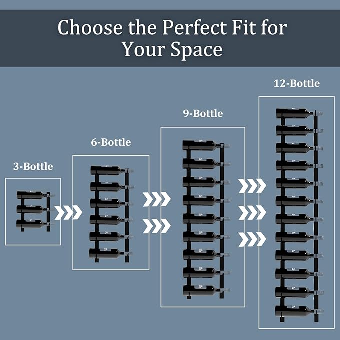 12-Bottle Black Metal Wall Mounted Wine Rack ??Modern Industrial Wine Bottle Storage Organizer for Home Bar, Kitchen, Dining Area & Wine Cellar