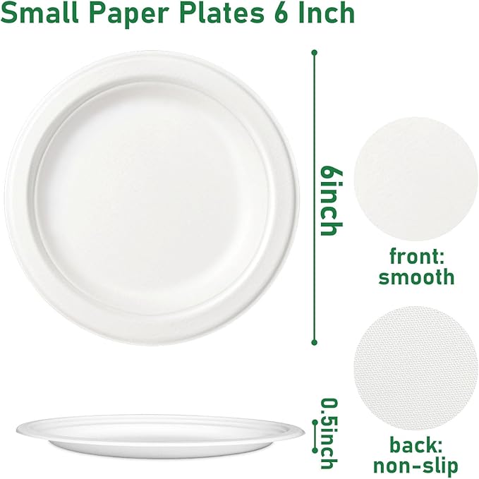 Small Paper Plates 6 Inch, Disposable Dessert Plates for Appetizer, Cake, White, 300 Pack