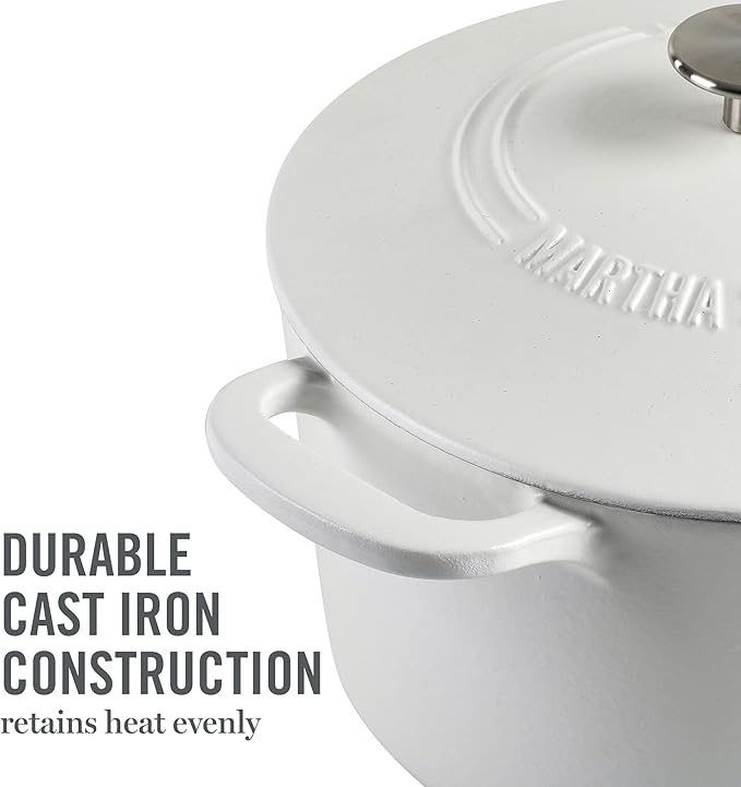 MARTHA STEWART Gatwick 7-Quart Enamel Cast Iron Dutch Oven Pot with Lid ??Matte White ??Durable Heavy-Duty Dutch Oven for Slow Cooking, Braising & Baking