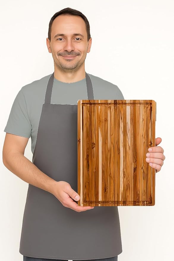 Teakhaus Cutting Board - Medium (M) Wood Cutting Board with Juice Groove (18?쒵 x 14?쓂) Holiday Gift Ideas for Men and Women - Gift-Ready, Thin, Lightweight, Reversible, Knife Friendly - FSC Certified