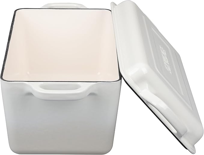Enameled Cast Iron Dutch Oven, Oblong Bread Oven for Sourdough Bread Baking, Baking Pan, Dual Handles, Oven Safe, 4 Quart, White