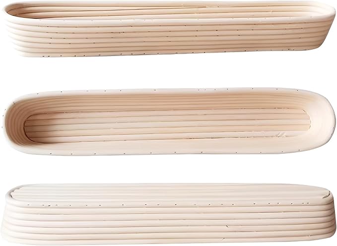 2 Pack 21.7 Inch Oval Banneton Proofing Basket Set, Natural Rattan Sourdough Bread Baking Bowl with Linen Liner, Large Cane Dough Rising Kit for Home Bakers Making Artisan Baguette Batard